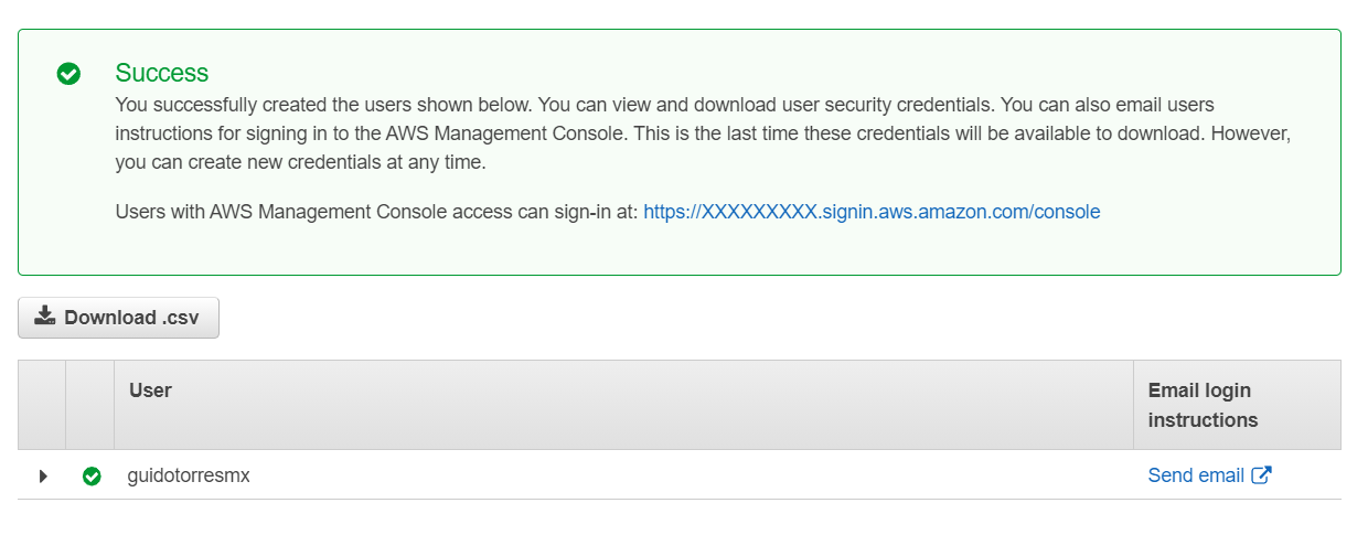 AWS new user generated credentials